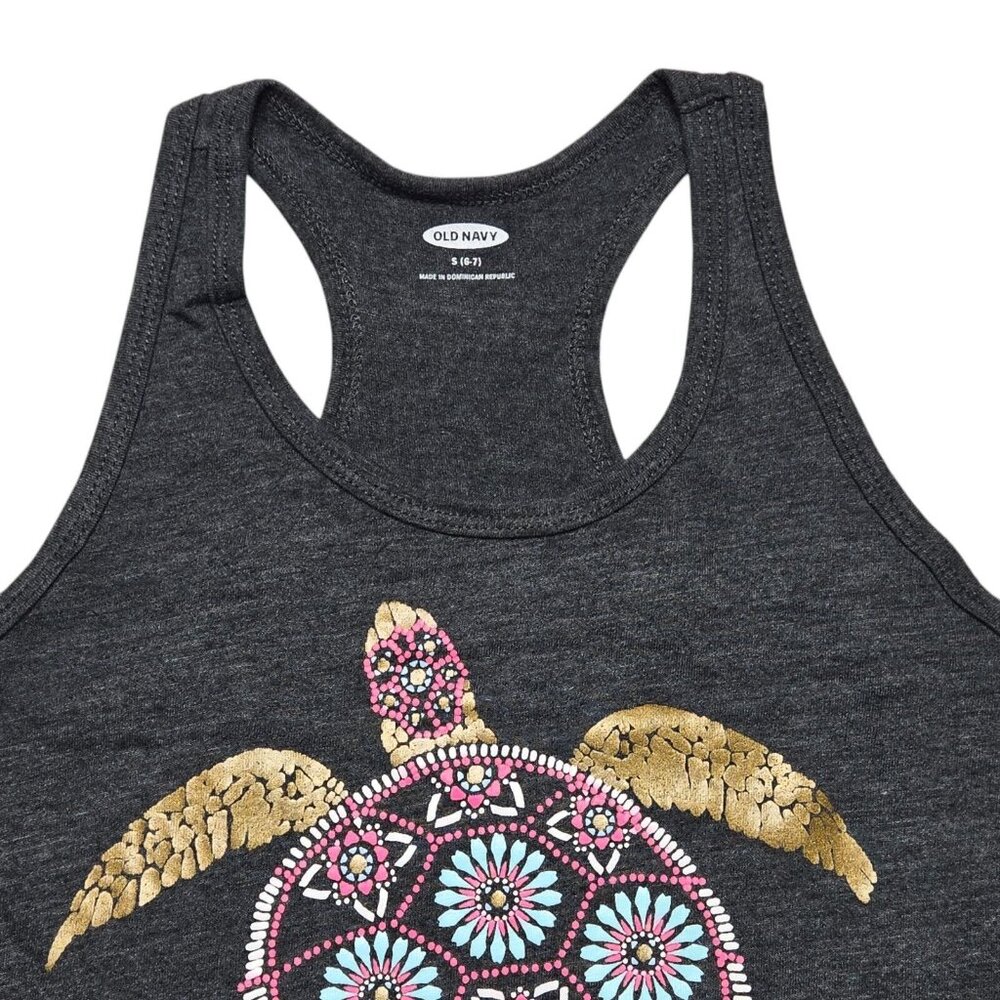 Old‎ Navy Tank Top Girls Small 6 Gray Racerback Turtle Beach Floral Sleeveless - Picture 7 of 11